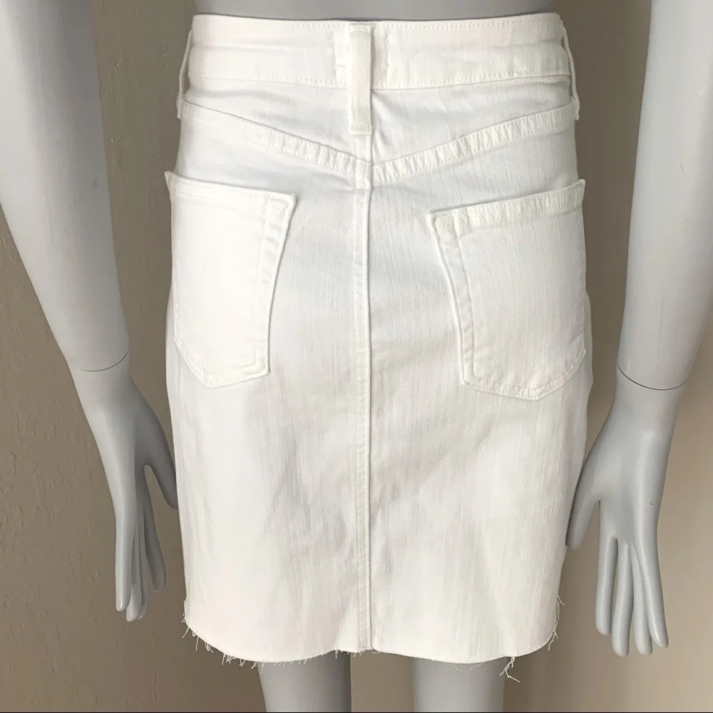 JUST BLACK White Denim Stretch Cotton Raw Hem Skirt Style # CD132K Size Small - Picture 13 of 16